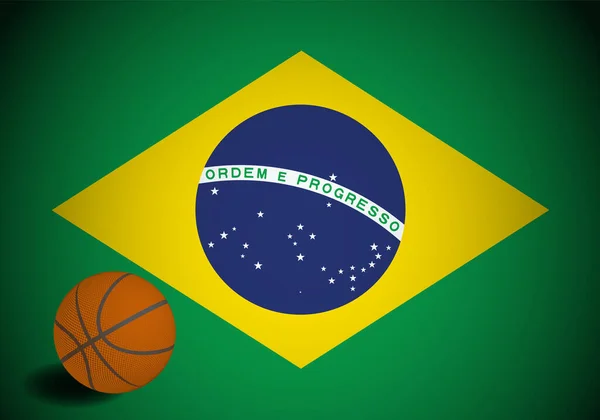 Brazilië Vlag Met Realistische Basketbal Vector — Stockvector