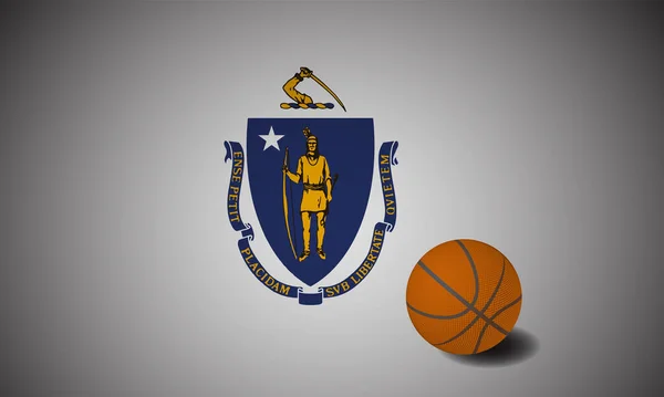 Massachusetts Zászló Realisztikus Kosárlabda Vektor — Stock Vector