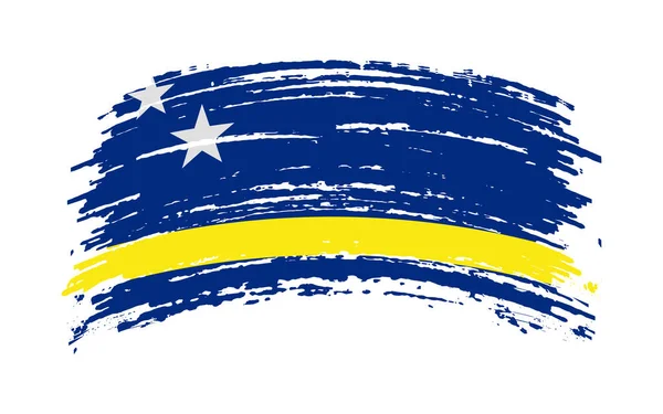 Bandiera Curacao Pennellata Grunge Immagine Vettoriale — Vettoriale Stock