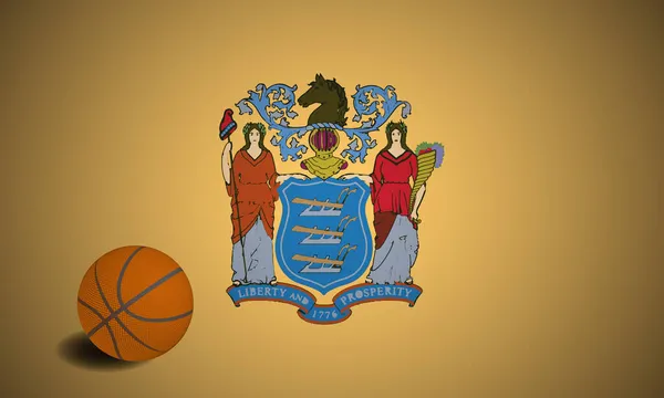 New Jersey Vlajka Realistickým Basketbalem Vektor — Stockový vektor