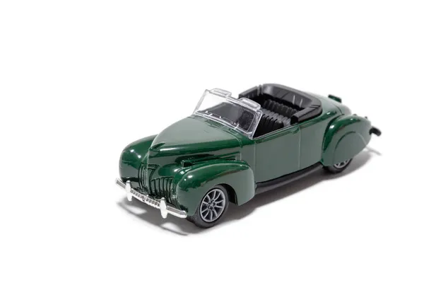 Tmavě Zelené Vintage Auto Izolované Bílém Pozadí Miniaturní Hračka Červené — Stock fotografie
