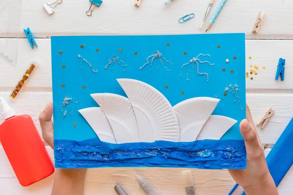 Заявление Детей Карточка Австралии Сиднейским Оперным Театром Бумаги Diy Инструкции Лицензионные Стоковые Фото