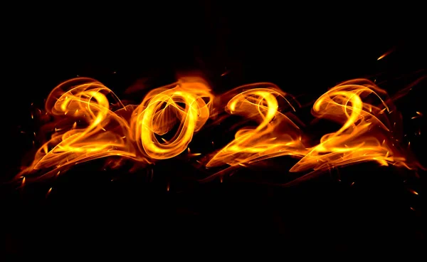 Símbolos Fuego 2022 Con Chispas Sobre Fondo Negro — Foto de Stock