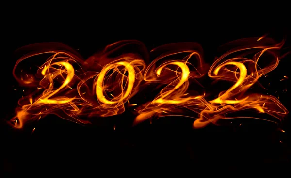 Tűz Szimbólumok 2022 Szikrák Fekete Háttér — Stock Fotó
