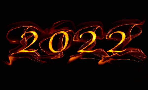Вогняні Символи 2022 Року Чорному Тлі — стокове фото