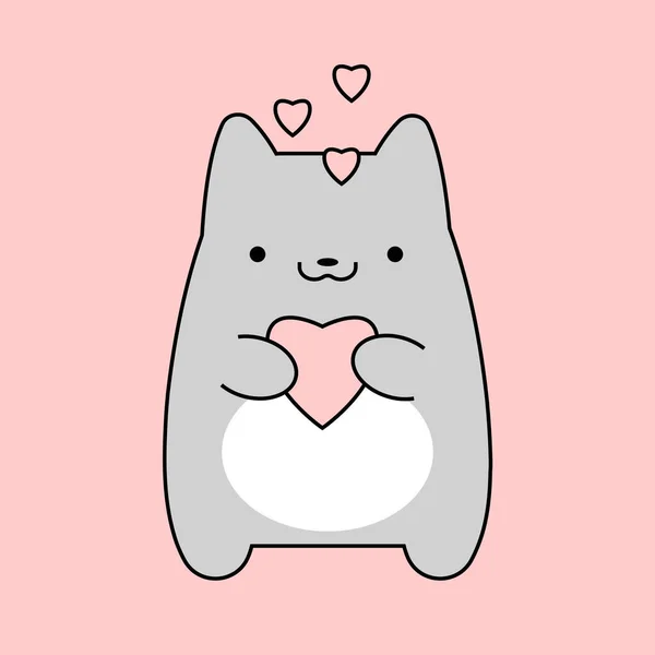 Lindo Gatito Con Corazón Sus Patas Sobre Fondo Rosa Imagen — Vector de stock