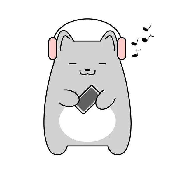 Gato Con Auriculares Smartphone Sobre Fondo Blanco Ilustración Vectorial — Archivo Imágenes Vectoriales