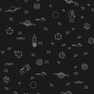 Kara uzay arka planı. Kusursuz desen. Vektör illüstrasyonu