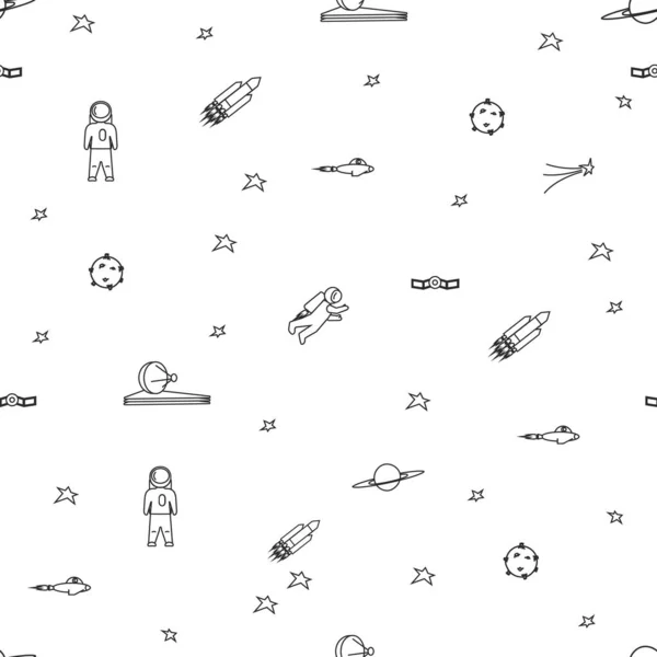 Blanco Patrón Sin Costuras Tema Del Espacio Ilustración Vectorial — Vector de stock