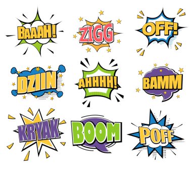 Çizgi roman, pop sanat tarzında bir dizi ses. Vektör illüstrasyonu