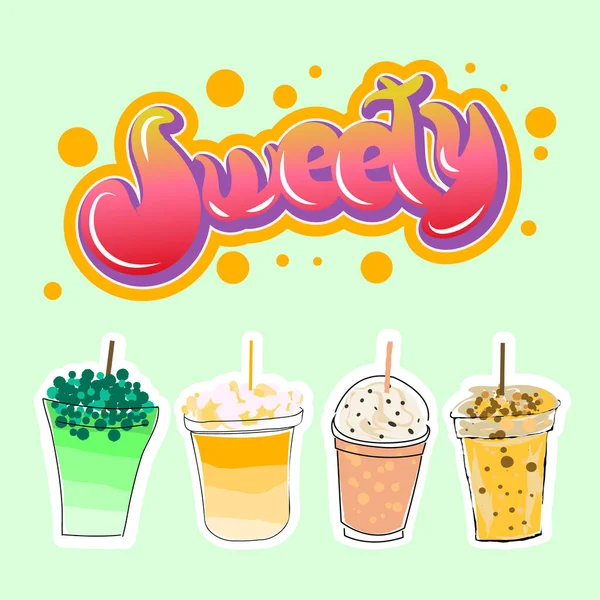 Set Different Sweety Desserts Glasses Vector Illustration — Stock Vector