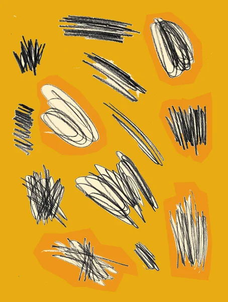 色鉛筆画のテクスチャの背景 抽象ポップアートイラスト バナー パッケージラベル ポスター チラシのデザインのための黄金のテクスチャ形状 トレンディーなコラージュアートの背景 粒状の石炭スポット — ストック写真