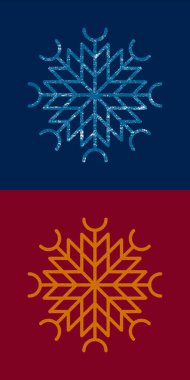 Burgonya rengi arka planda bir grup altın kar tanesi. Altın Noel dekorasyon unsuru. Xmas sembolü, koyu kırmızı veya mor arkaplan üzerine yeni yıl minimalist simgesi, bayram afişi, kartpostal.