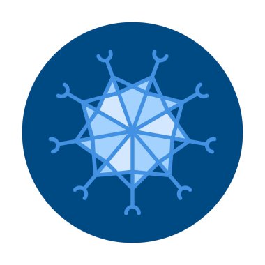 Kar tanesi düz simgesi. Xmas sembolü için mavi kar tanesi işareti, yeni yıl süsü, Noel web pankartı. Vektör ikonu buzu, kar amblemi. Bayramlık kış logoti. Asgari çizgi illüstrasyonu.