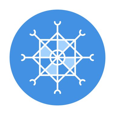 Kar tanesi düz simgesi. Xmas sembolü için mavi kar tanesi işareti, yeni yıl süsü, Noel web pankartı. Vektör ikonu buzu, kar amblemi. Bayramlık kış logoti. Asgari çizgi illüstrasyonu.