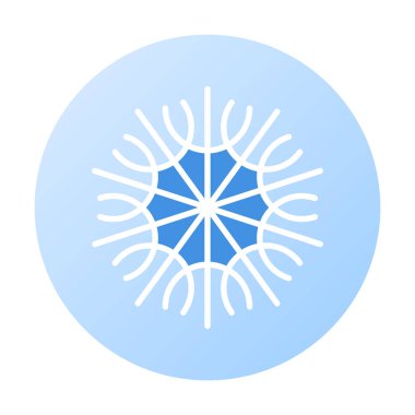 Kar tanesi düz simgesi. Xmas sembolü için mavi kar tanesi işareti, yeni yıl süsü, Noel web pankartı. Vektör ikonu buzu, kar amblemi. Bayramlık kış logoti. Asgari çizgi illüstrasyonu.