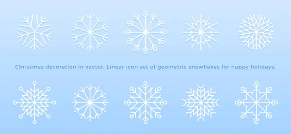 ベクトル内の雪の結晶線のアイコンのセット トレンディーなミニマリストスタイルのブルーの雪片 クリスマスのシンボル 新年の装飾 クリスマスイラスト 氷に雪の記章だ 冬の風物詩 Logotype — ストックベクタ