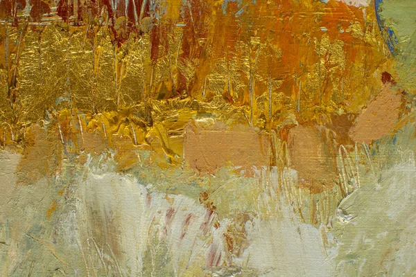 Gele Olieverf Doek Originele Abstracte Acryl Oranje Verf Gouden Dikke — Stockfoto