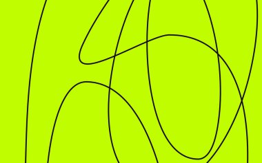 Yeşil neon arka planda soyut sürekli çizgi sanatı. Siyah doğrusal desen. Floresan kireç arka planı. Banner şablonu. Fütürist duvar kağıdı. Minimalist müzik poster tasarımı. Geometrik kenar çizgileri.