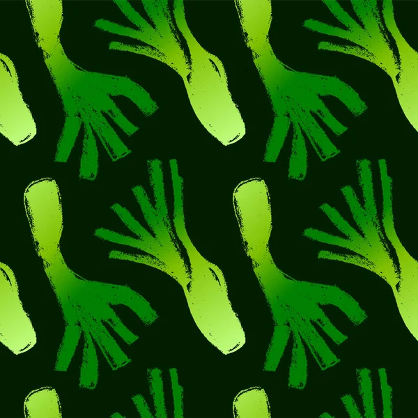 Векторний Візерунок Цибулею Порей Безшовний Текстура Малювання Олівцем Ілюстрація Зелених — стоковий вектор