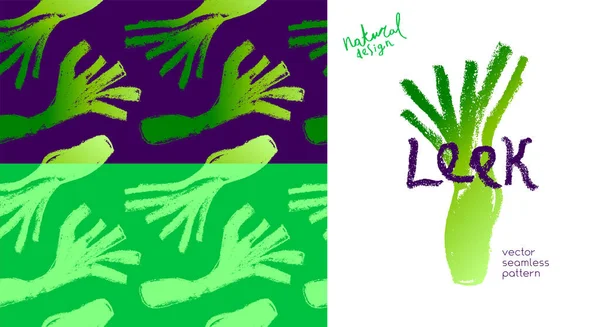 Vector Leek Pattern Seamless Pencil Drawing Texture Green Leeks Illustration — Stock Vector