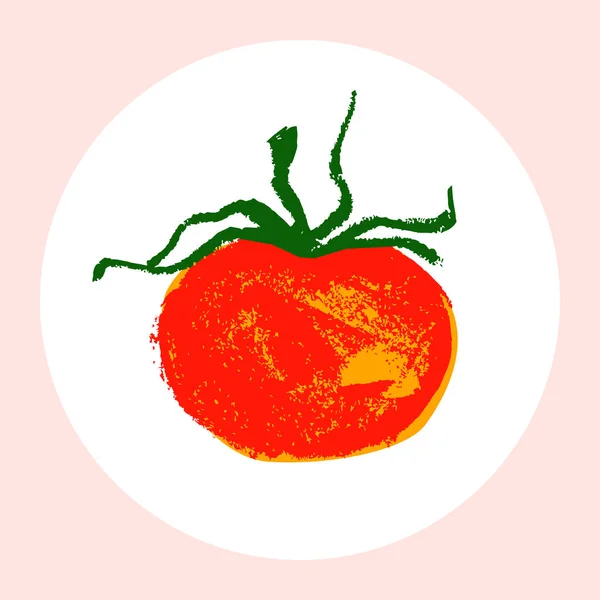 手描きの熟したトマトの絵 天然トマトベクトルイラスト 種子ラベルのための有機トマトのパステル画 包装デザインのキャッチアップ バナー有機農業 ベジタリアンフードシンボル — ストックベクタ