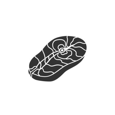 Balık bifteği ikonu huzuru. Somon bifteğinin vektör çizimi. Aralıksız bir çizgi ve beyaz arka planda izole edilmiş çiğ balık etinin renkli çizimi