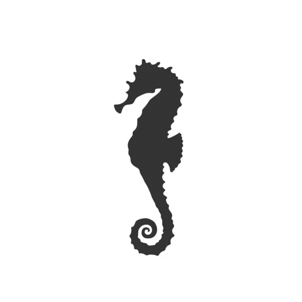 Isolated black silhouette of seahorse on white background. Side view. Silhouette of marine animal. Sea horse. — Vettoriale Stock