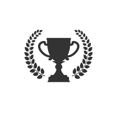 Şampiyonlar Kupası ile defne çelengi. Basit simgesi. Beyaz arka planda siyah