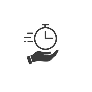 Quick time icon, fast deadline, stopwatch on the hand, editable stroke vector illustration