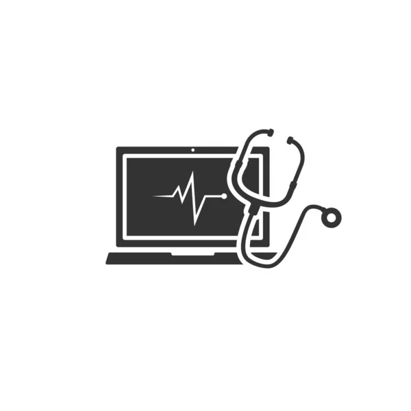 Значок Компьютерной Диагностики Медицинское Промышленное Обследование Стетоскоп Ноутбуком Техническое Обслуживание — стоковый вектор