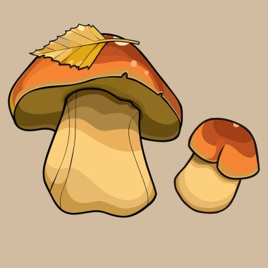 Küçük bir mantarın yanında sarı bir yaprak olan mantar mantarı.