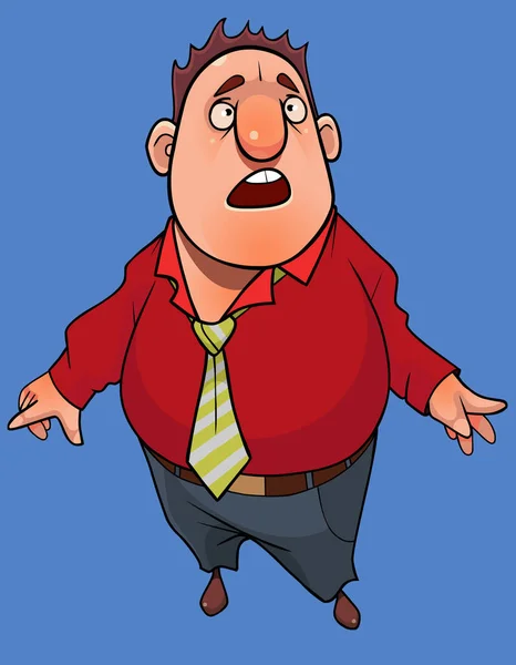Srandovní Karikatura Překvapený Tlustý Muž Stojící Otevřenými Ústy — Stockový vektor