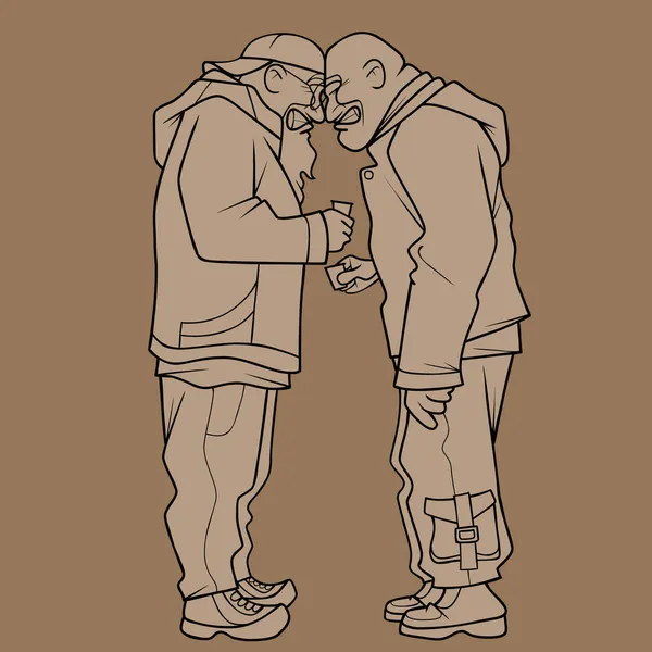 Croquis Deux Hommes Bande Dessinée Avec Des Lunettes Dans Leurs — Image vectorielle