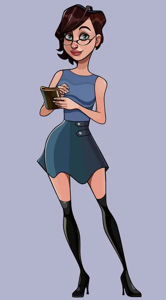 Dessin Animé Femme Attrayante Avec Des Lunettes Carnet Dans Ses — Image vectorielle