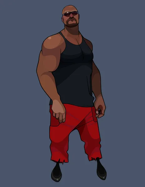 Dessin Animé Homme Musclé Lourd Pantalon Rouge Lunettes Soleil — Image vectorielle