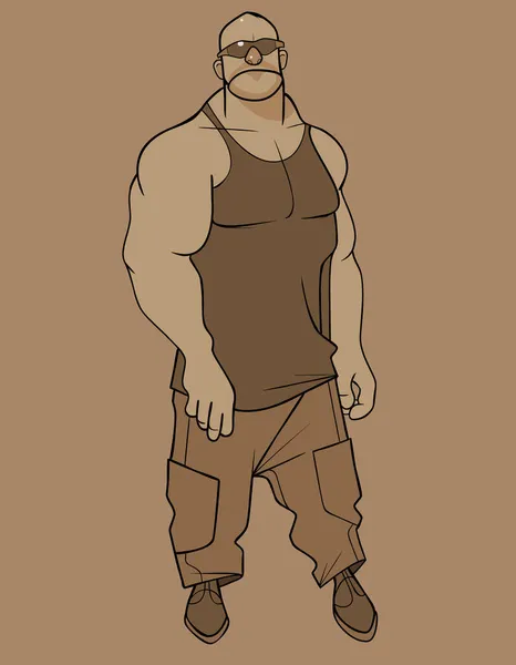 Lustige Karikatur Kräftiger Muskulöser Mann Monochromen Tönen — Stockvektor
