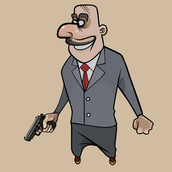 Dessin Animé Souriant Homme Dans Costume Avec Une Cravate Tient — Image vectorielle