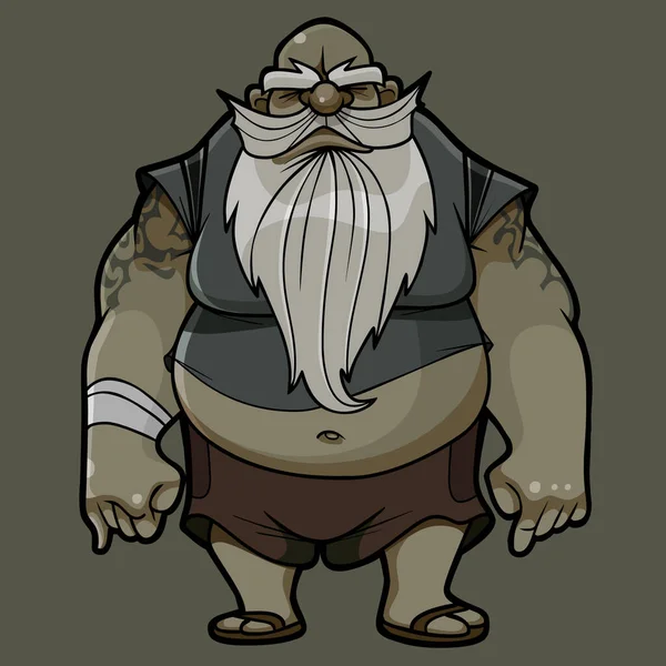 Dessin Animé Sombre Bigbellied Graybarbu Grand Homme Dans Tatouages Stands — Image vectorielle