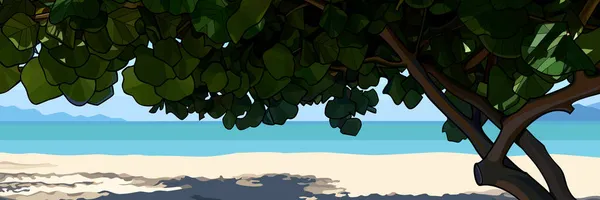 Fond Panoramique Avec Arbre Tropical Sur Une Plage Sable Avec — Image vectorielle