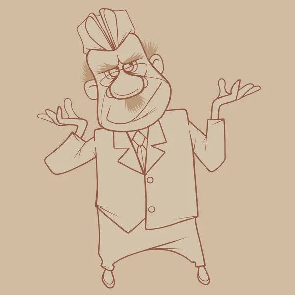 Sketch Cartoon Serious Man Suit Garrison Cap Gesturing His Hands — Stock Vector