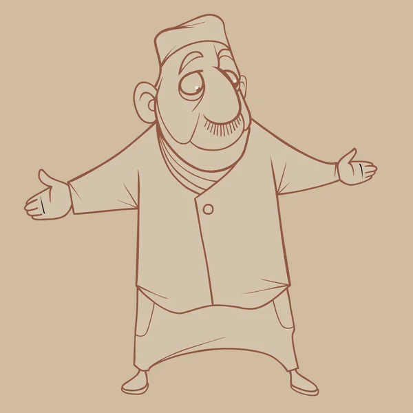 Sketch Cartoon Man Fez Hat Spreads His Arms Surprise — Stock Vector