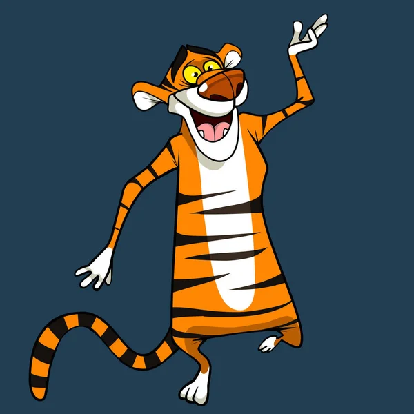 Cartoon Joyful Tiger Dancing Fun Its Hind Legs — Stock Vector