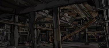 painted gloomy background of ruins inside an abandoned building