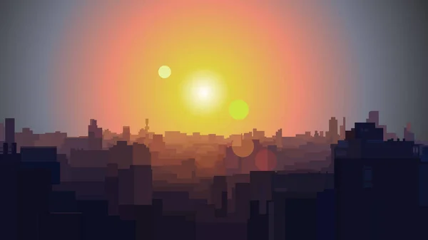 日の出や日の入りを一望できるスカイラインの街の背景 — ストックベクタ