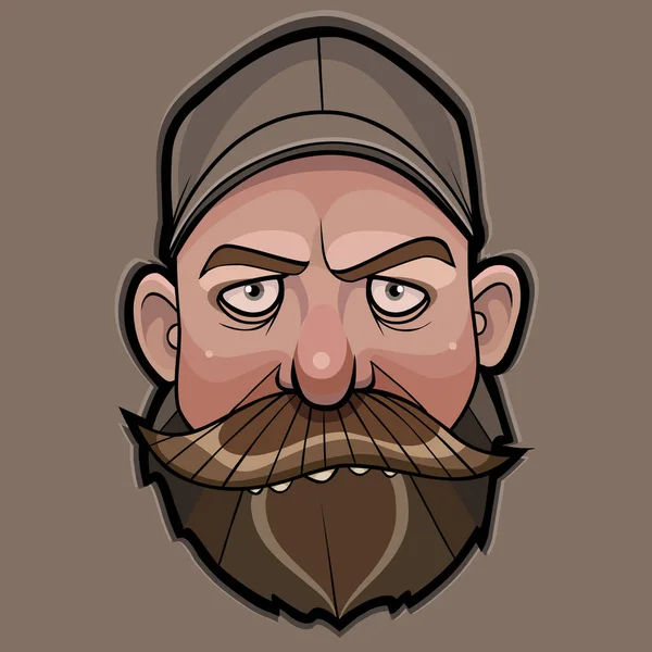 Tête Homme Sombre Dessin Animé Avec Une Barbe Une Moustache — Image vectorielle