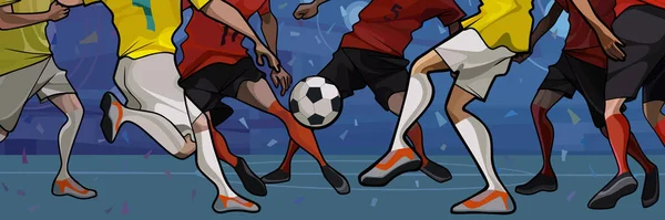 Χειροποίητη Απεικόνιση Ποδοσφαιρικού Αγώνα Δύο Ομάδων Άποψη Των Ποδιών Την — Διανυσματικό Αρχείο