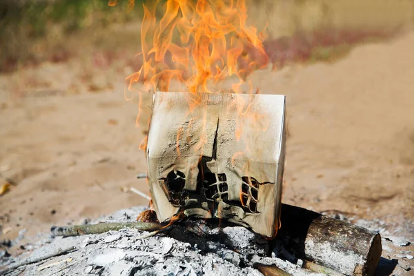 Paper House Burns Fire Home Insurance — Stock Photo, Image