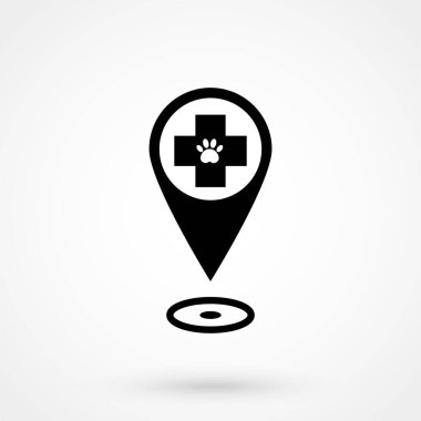 Veteriner vektörü. Beyaz arkaplanda pin haritası simgesi. Vektör illüstrasyonu.