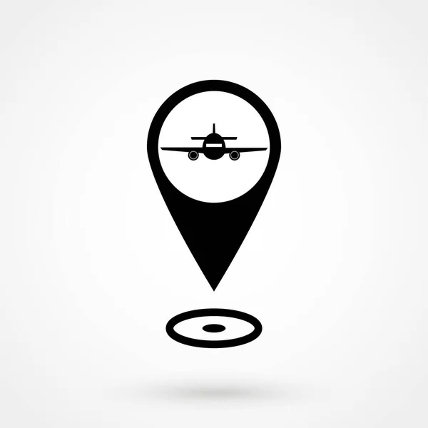 Map Pointer Airplane Black Vector Icon — Stockvektor